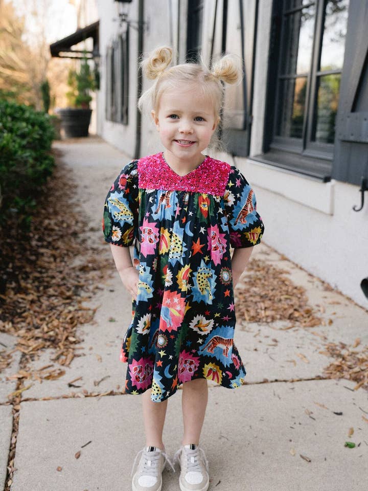 Girls Alice Dress- Black Cosmic - final sale for wholesale by Briton Court