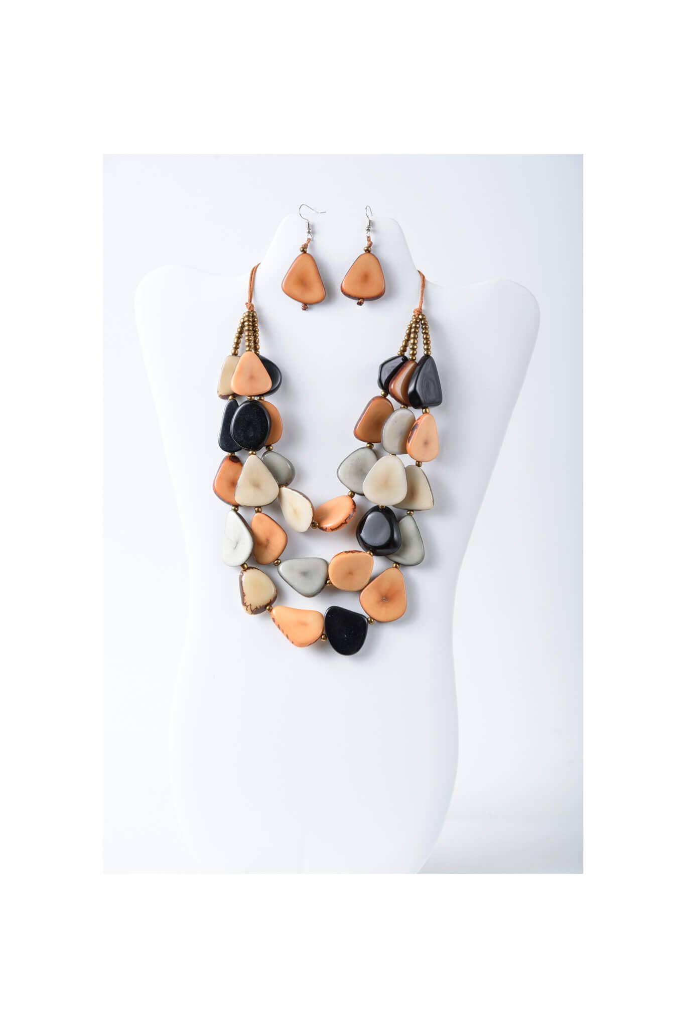 TaguArtsy - Wholesale Jewelry Set - Zaley Three Stranded Organic Tagua Necklace and Earrings22