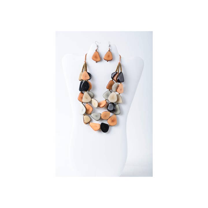 TaguArtsy - Wholesale Jewelry Set - Zaley Three Stranded Organic Tagua Necklace and Earrings22