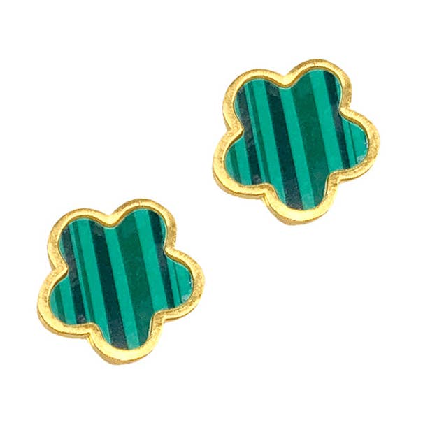 Green Clover Stud Earrings gold for wholesale by Adornia