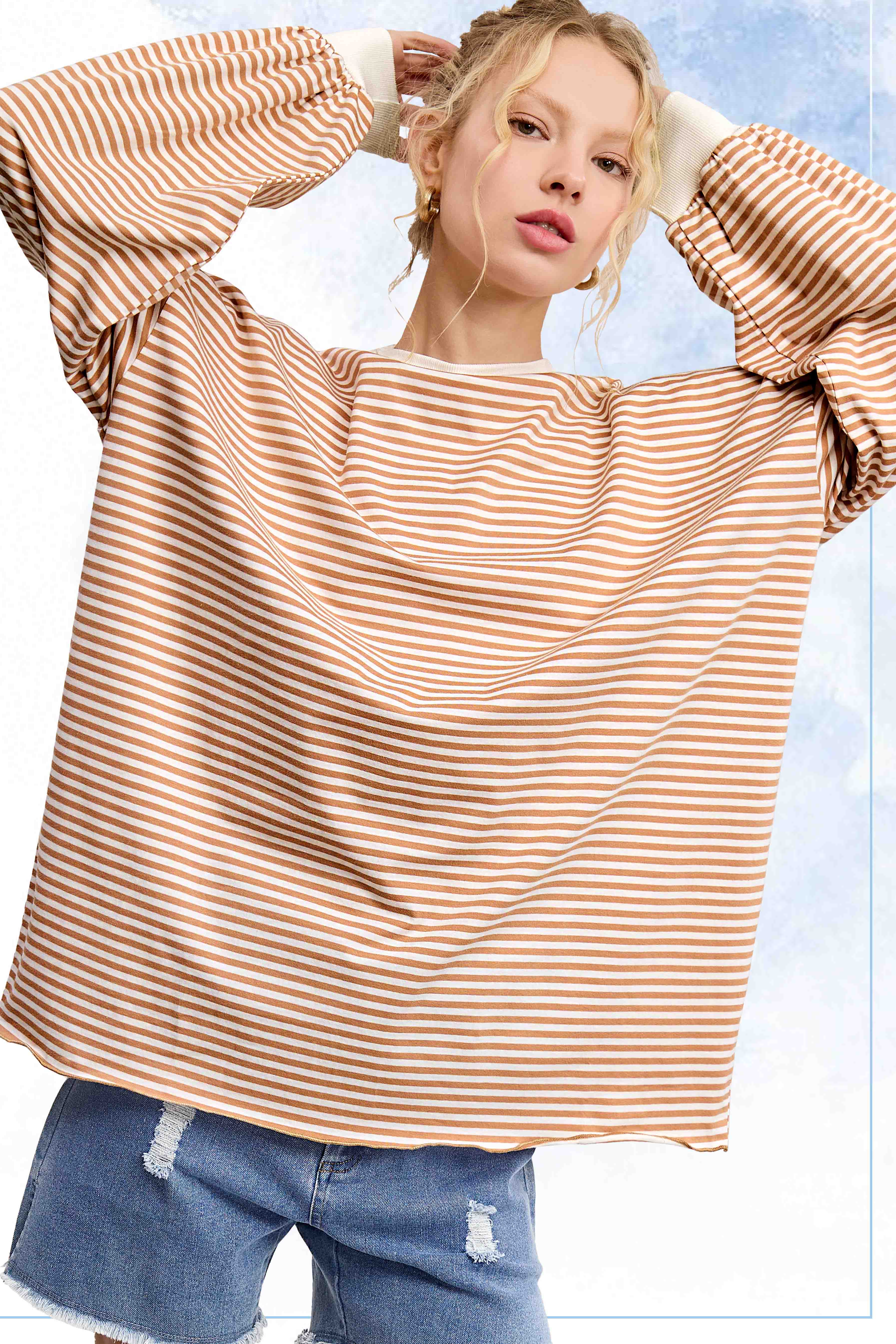 La Miel - Vente Haut en maille – femme - Pull oversize à manches longues rayé35