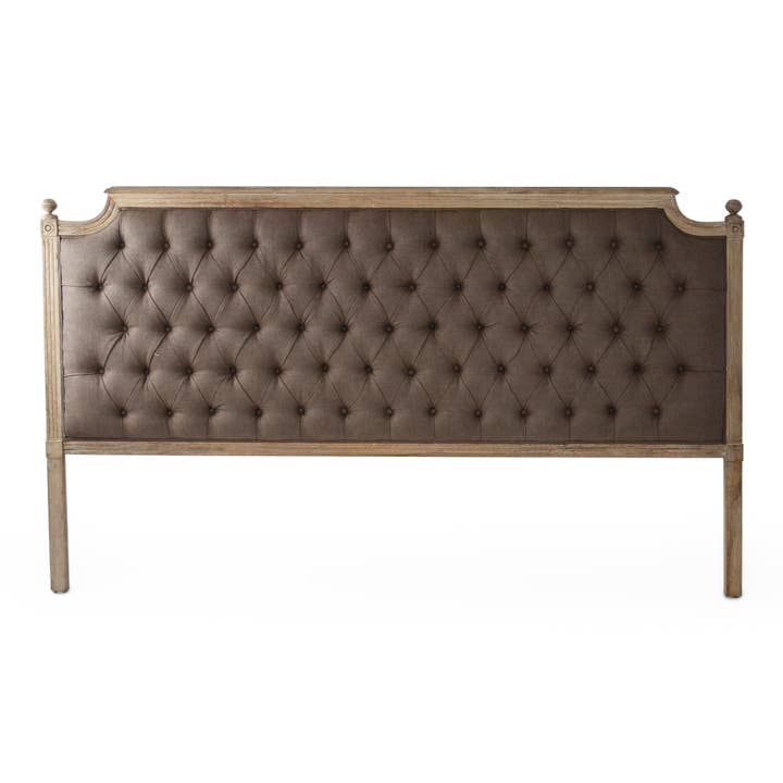 Chêne gris chaulé, lin aubergine Tête de lit capitonnée Aubergine Louis California King en vente sur Faire