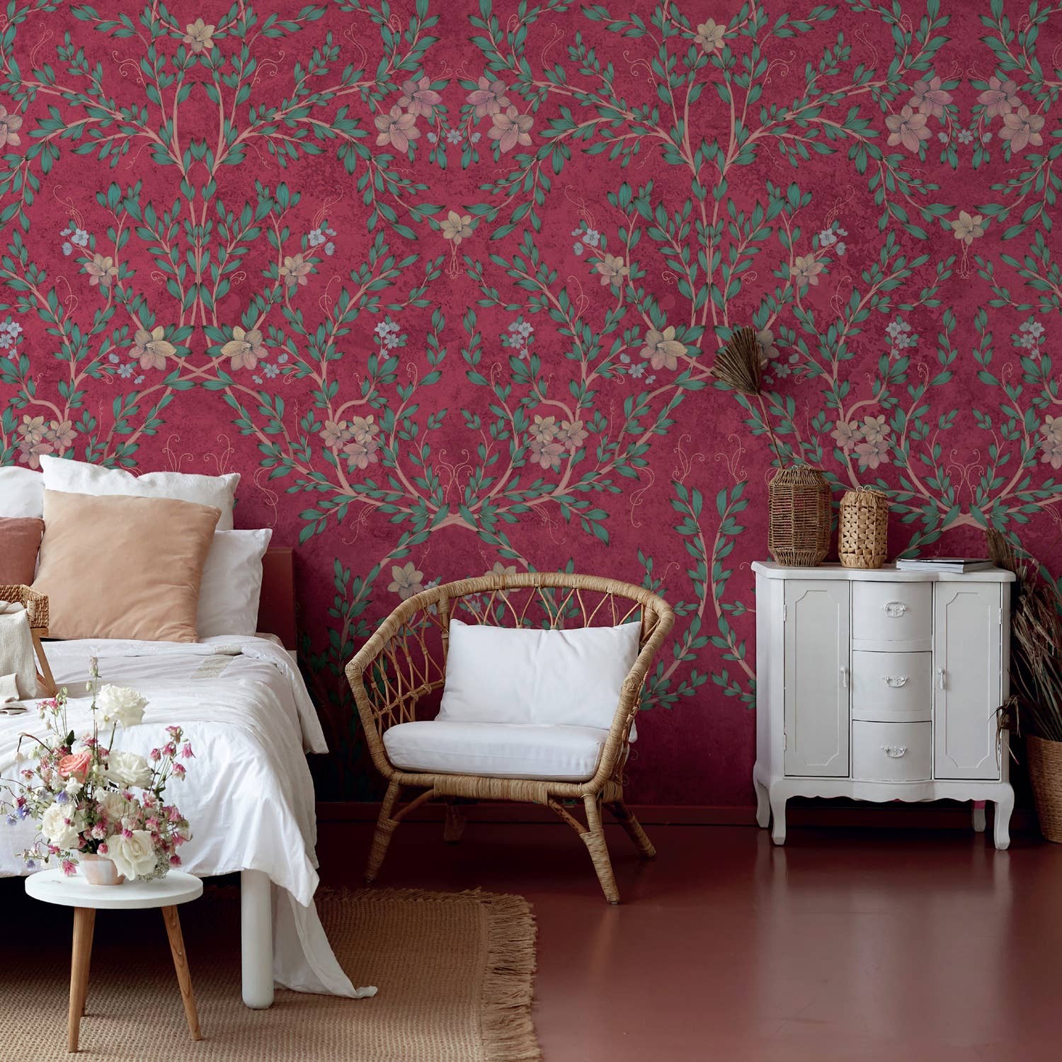 GK Home Decor – wholesale Wallpaper – Vintage Branches Soft Blue Blooms Pattern Wallpaper Mural6