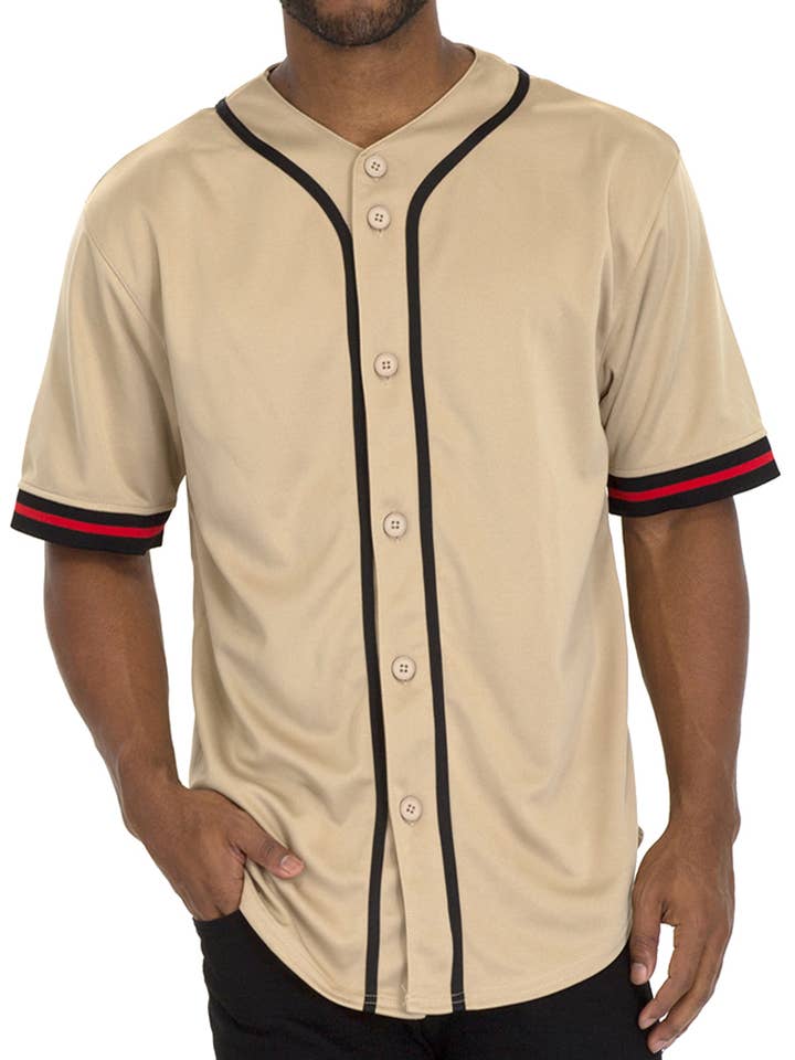 Mens Active Baseball Jersey with Sleeve Tape - Khaki for wholesale by WEIV