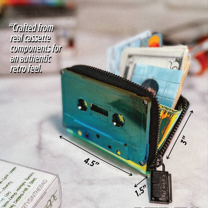 Fydelity - Wholesale Wallet - Unisex - 70270 Small Womens Cute Wallet Retro 80 Cassette Tape Purple