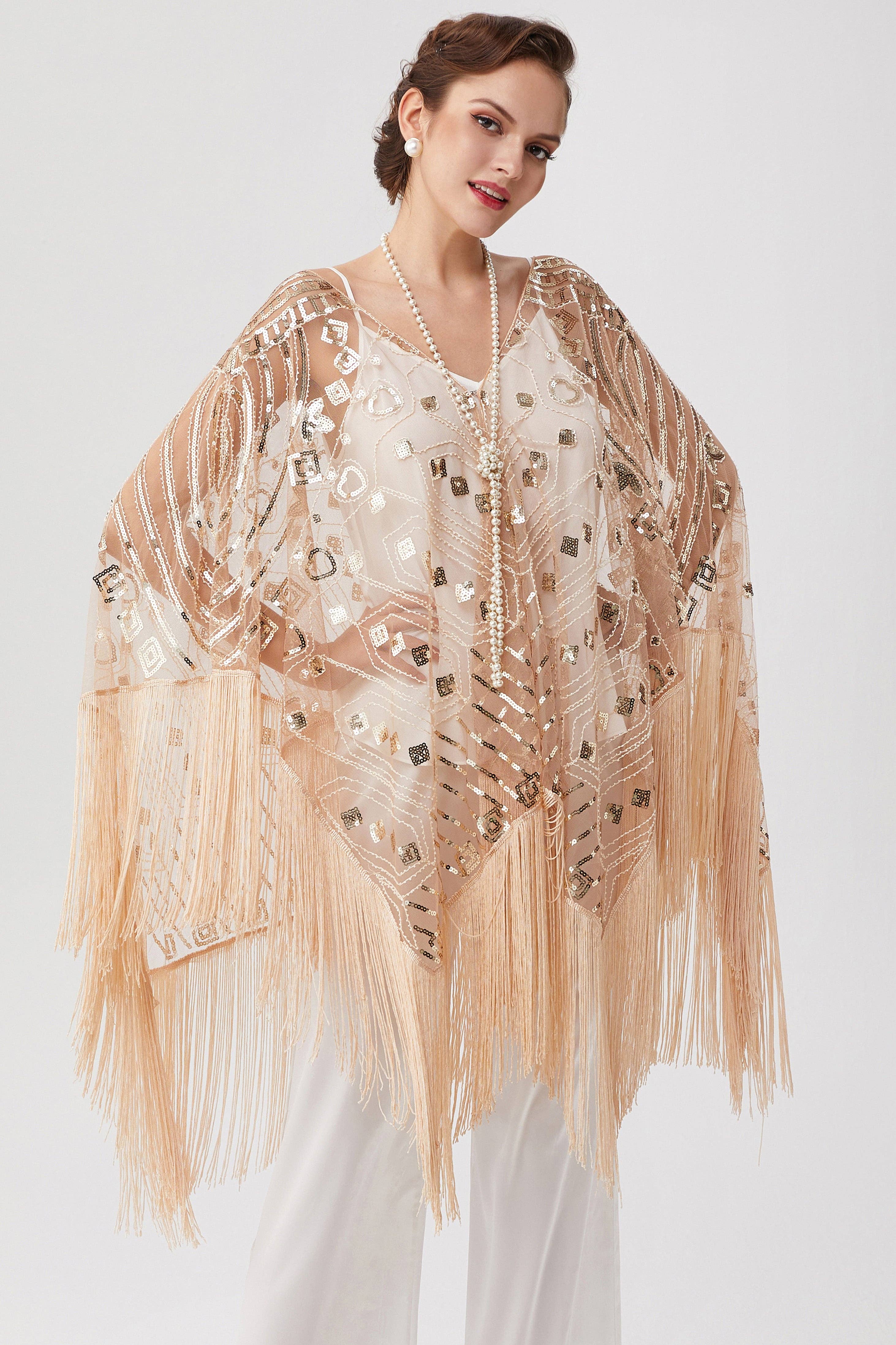BABEYOND – wholesale Wrap – Women's – 1920s Knee Length Fringed Shawl14