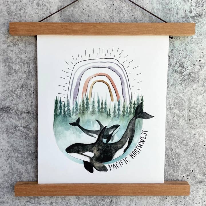 PNW Orcas Print (w/words) for wholesale by Canyon & Cove Art