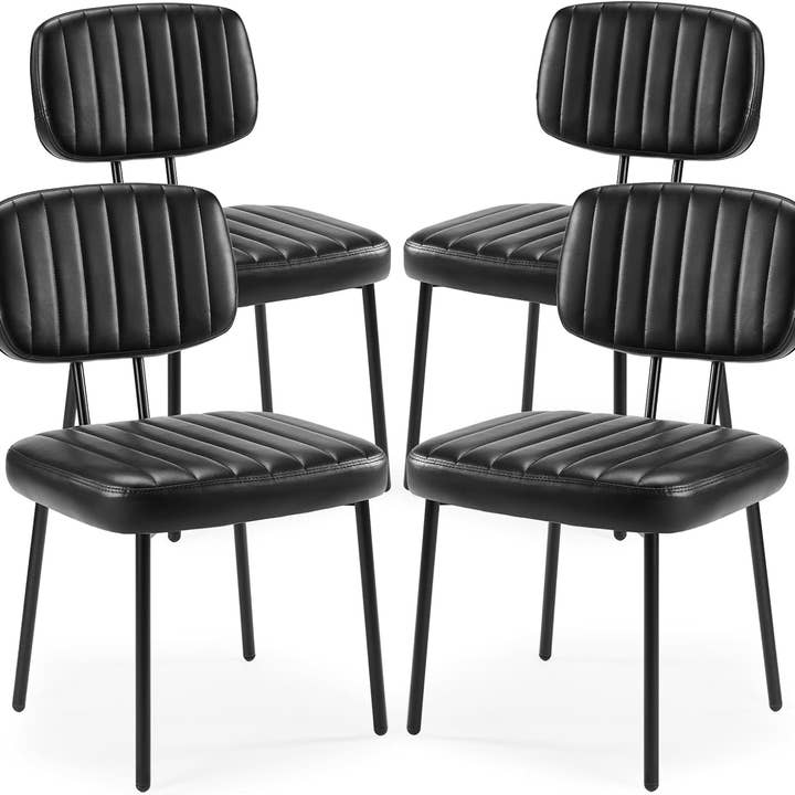 Dining Chairs Set Of 4 Black Faux Leather Seats Mid Century for wholesale by ShipItFurniture