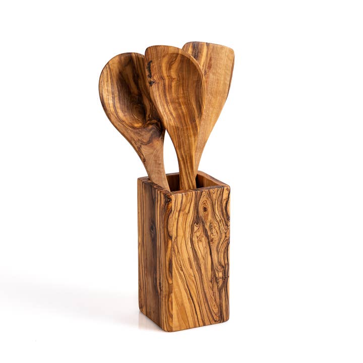 Carré Olive Wood - Wholesale Utensil Holder - Olive Wood Utensil Holder- Rectangular2