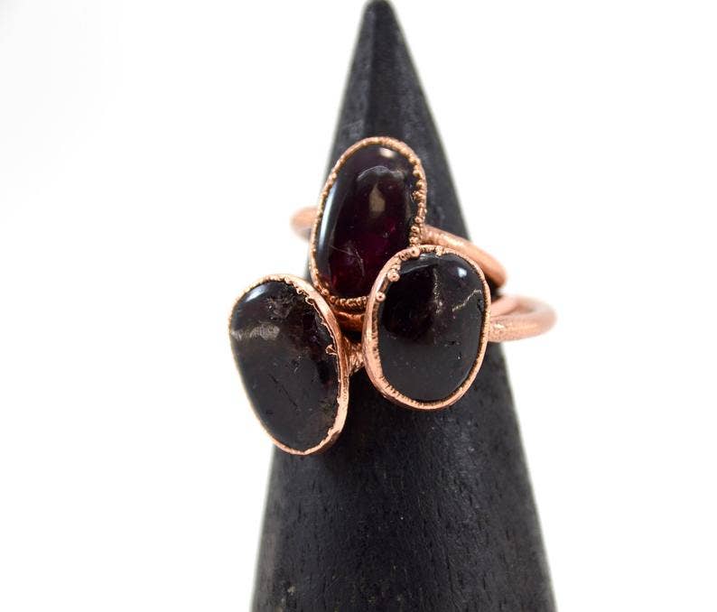 Daddy Daughter Jewelry - Wholesale Single Stone/Solitaire Ring - Red Garnet Chunky Copper Ring | January Birthstone Ring |5