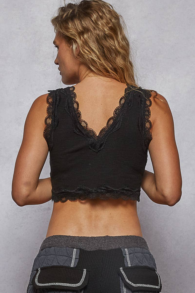 Pol Clothing - Wholesale Tank Top - Women's - Lace Trim Ribbed V Neck Summer Sleeveless Crop Top33