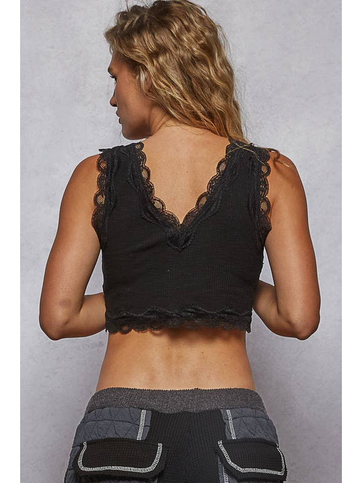 Pol Clothing - Wholesale Tank Top - Women's - Lace Trim Ribbed V Neck Summer Sleeveless Crop Top33