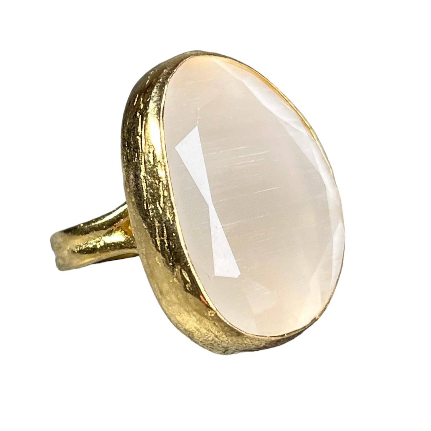 TOURMALYN - Vente Bague de cocktail/de cérémonie - Bague "ZOELIE" pierre naturelle agate blanche dorée or fin4