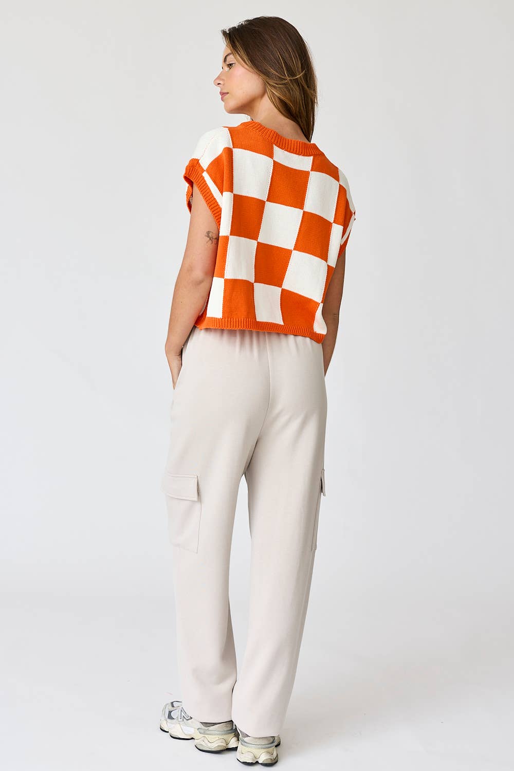 Papermoon - Vente Haut en maille – femme - PT18159 - Haut en tricot à carreaux à coupe ample Hannah9