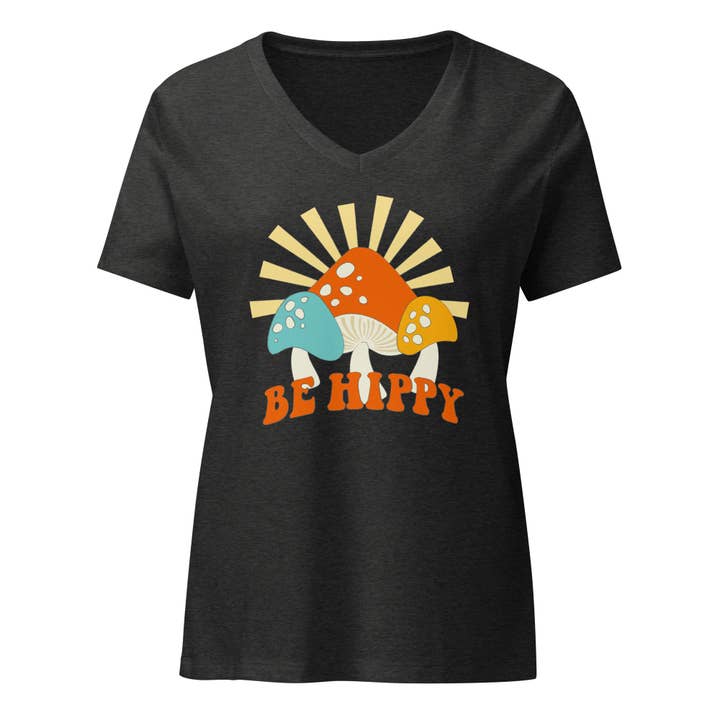 W's Hippy Mushroom V-hals T-shirt voor wholesale door Be Hippy, LLC