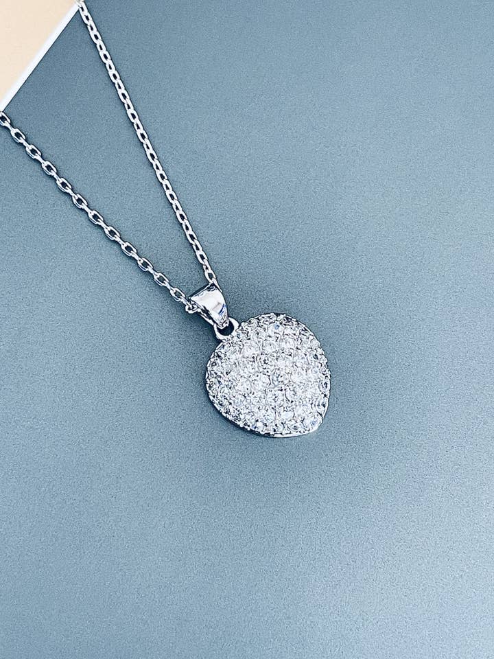 ALEXIS - Beautiful Clear Round CZ Pave Necklace In Silver for wholesale by JohnnyB Jewelry