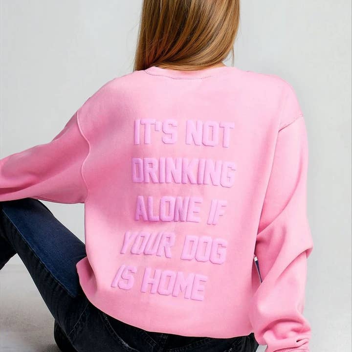 Not Drinking Alone Oversized Crewneck - Pink for wholesale by House of Lulu
