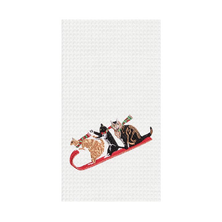 Christmas Tobogganing Cats Kitchen Towel for wholesale by C&F Home