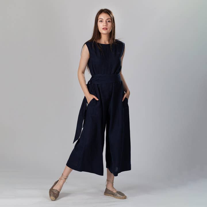 Salopette ample en lin avec ceinture GRATUITE pour la vente par Knotium