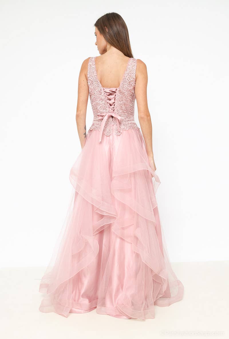 Les Voiliers - Wholesale Gown - Women's - Pink lace tulle evening dress4