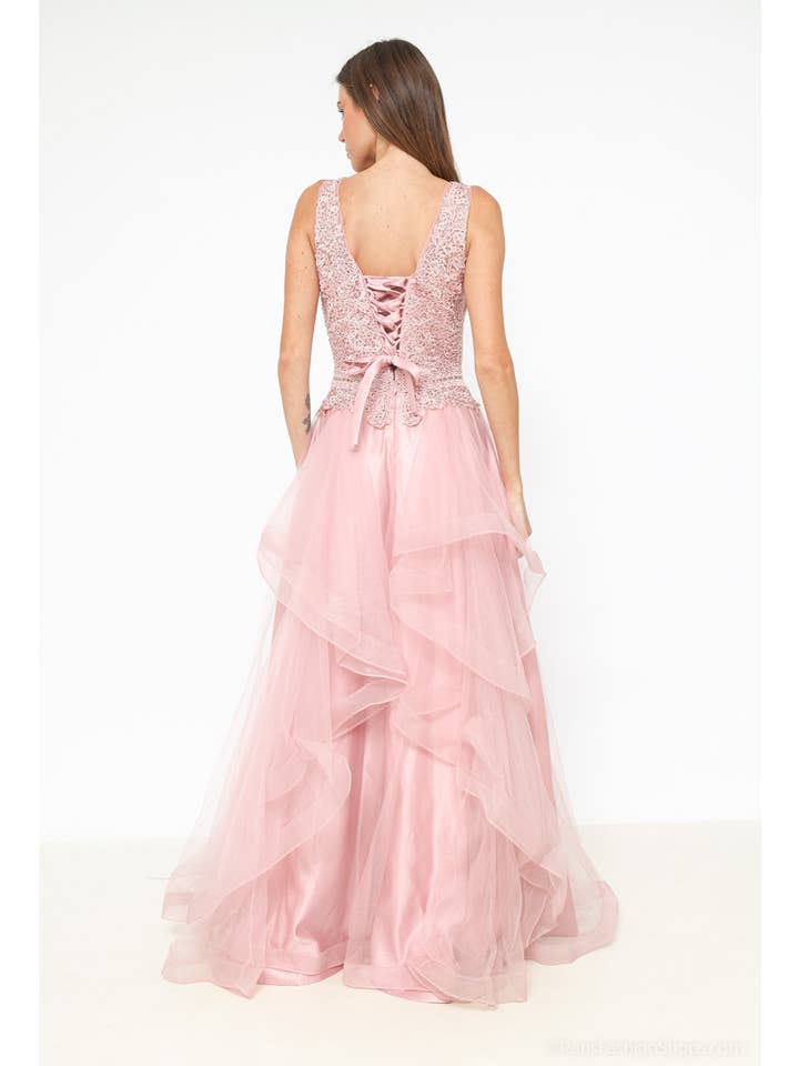Les Voiliers - Wholesale Gown – Women's - Pink lace tulle evening dress4
