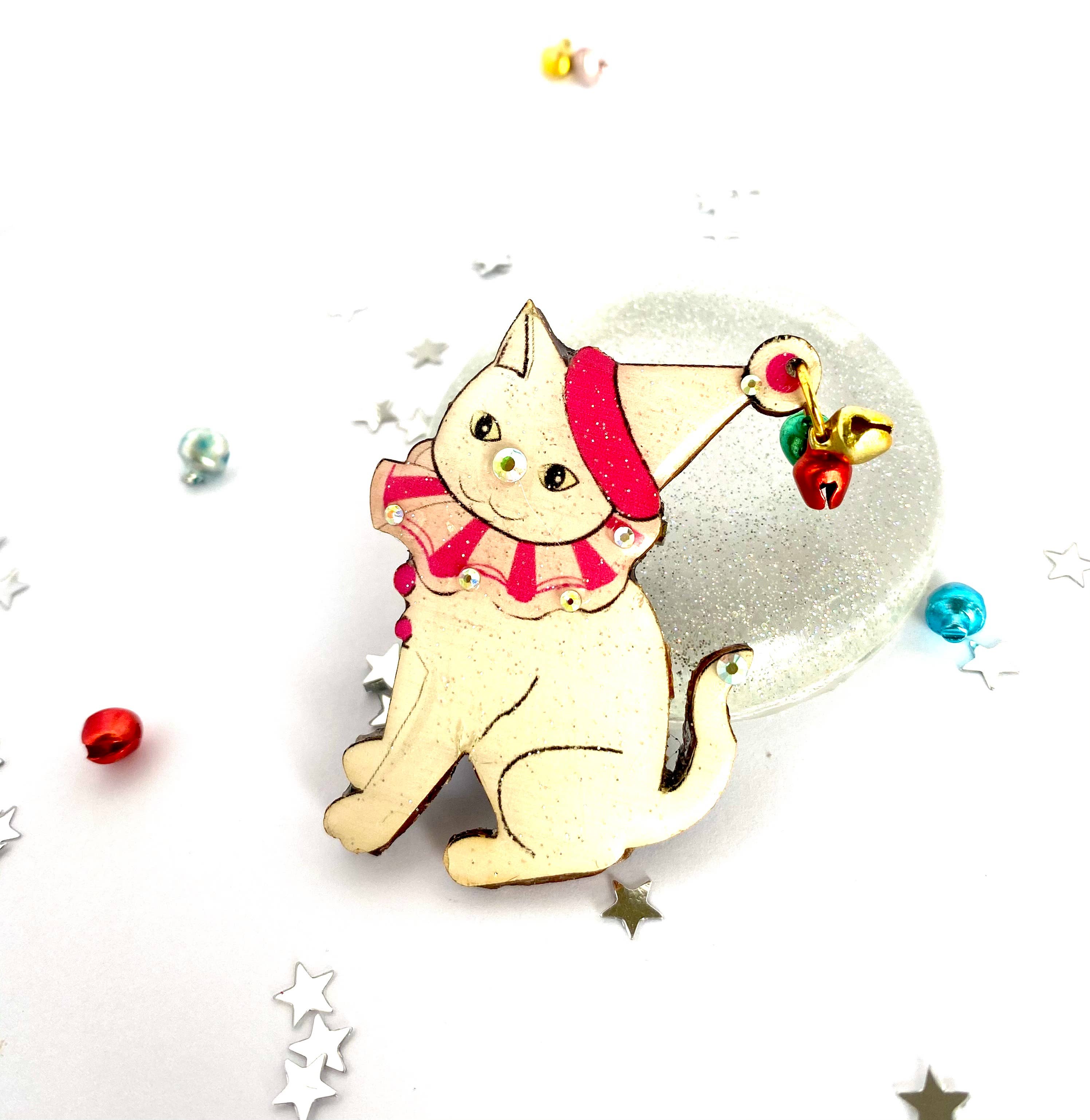 Rosie Rose Parker - Vente Broches - Broche clown en forme de chat scintillant, broche festive, broches de Noël4