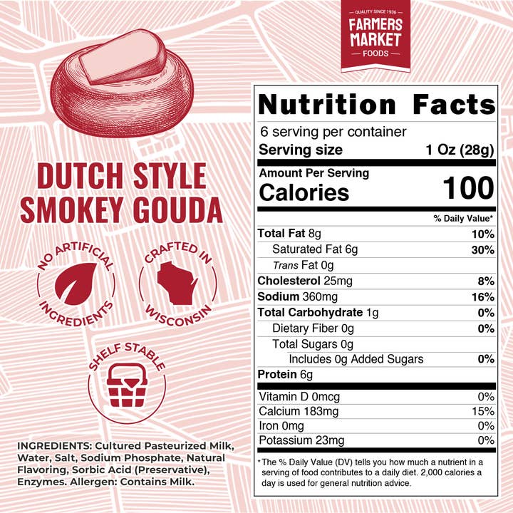 Farmers' Market Foods - Wholesale Cheese - Farmers' Market Dutch Style Smokey Gouda 6oz Shelf Stable