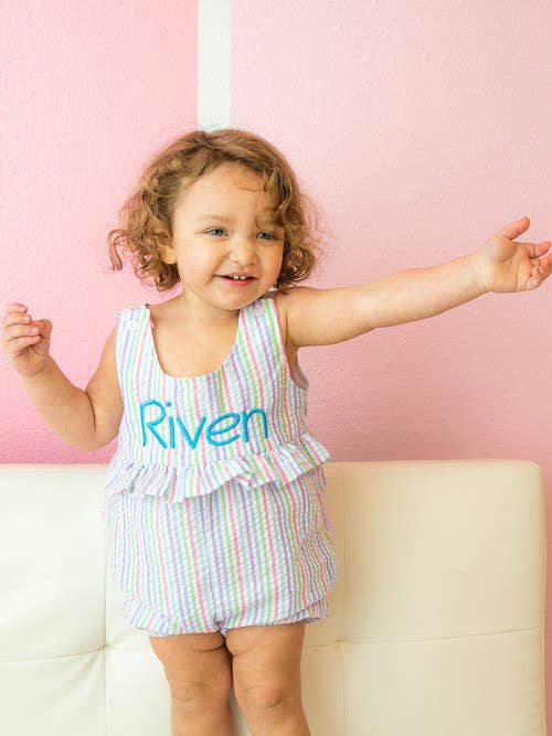 Seersucker Ruffle Romper - Multicolor for wholesale by Love That Cotton