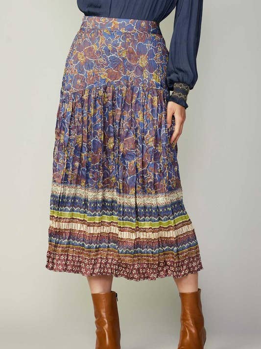 Saia Midi com Estampa de Bordas e Cintura Descaída por atacado de Current Air