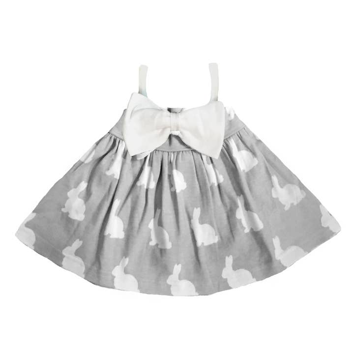Påskharen grå vit organisk rosettklänning för flicka för wholesale av Spunky Stork