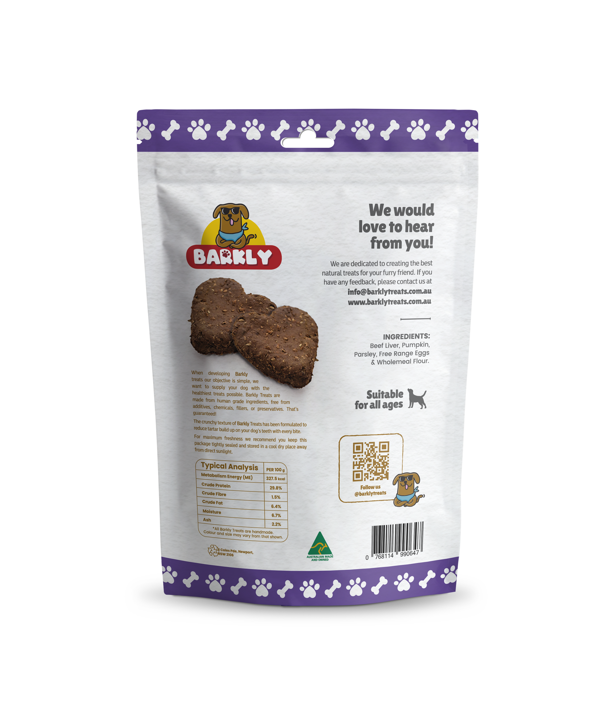 Barkly Natural Dog Treats – Engroshandel Godbid - Hund – Okselever og græskar hundesnack1