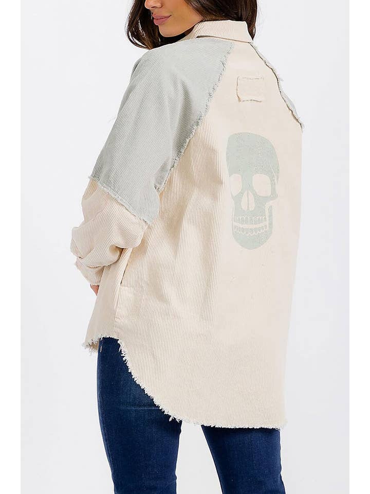 ROUSSEAU - Wholesale Shirt Jacket/Shacket - Women's - FRONT POCKET HIGH-LOW GRAPHIC CORDUROY JACKET3