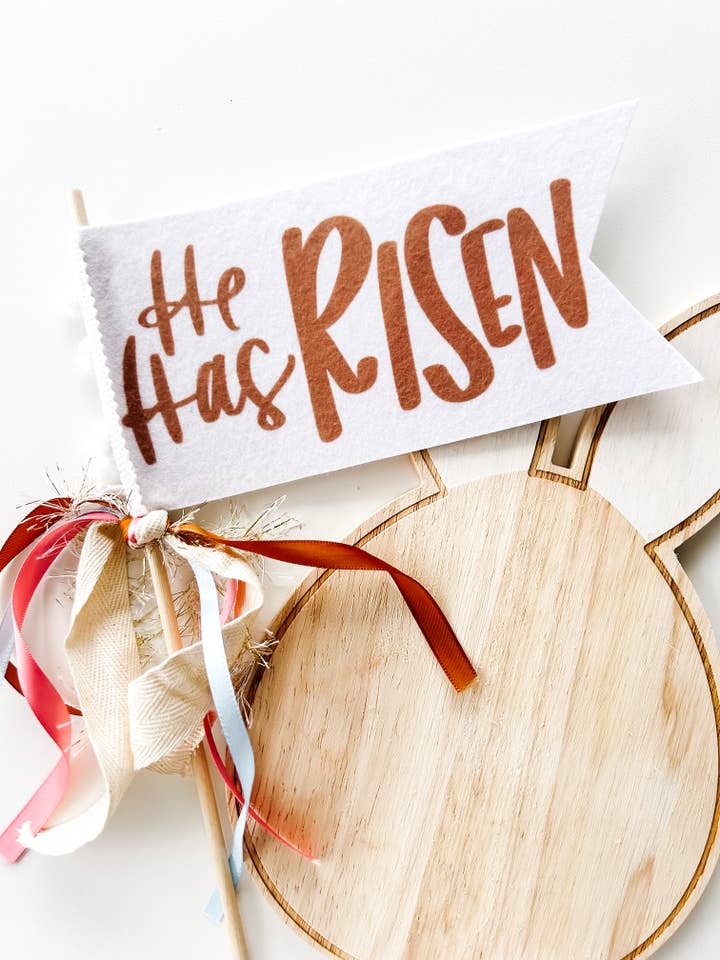 He Has Risen Pennant Flag for wholesale by Goldie Letter Company