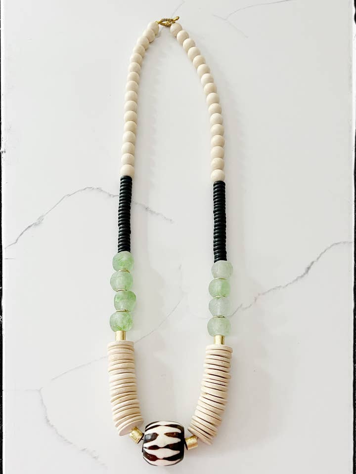 Coconut Wood Bead & Chevron African Bone Bead w/ Glass Bead for wholesale by GentrybyJenna