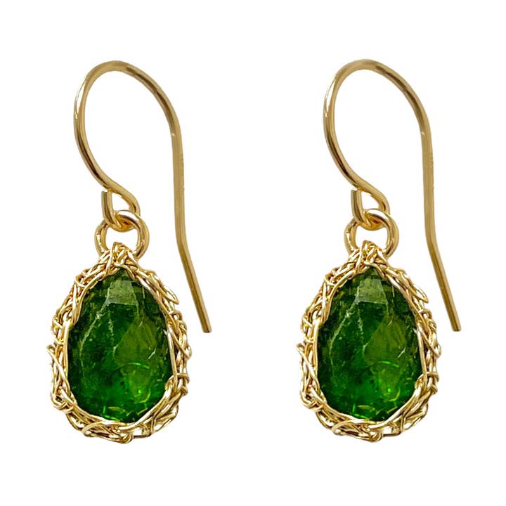 Chrome Diopside Earrings In Gold for wholesale by Arivka Jewelry