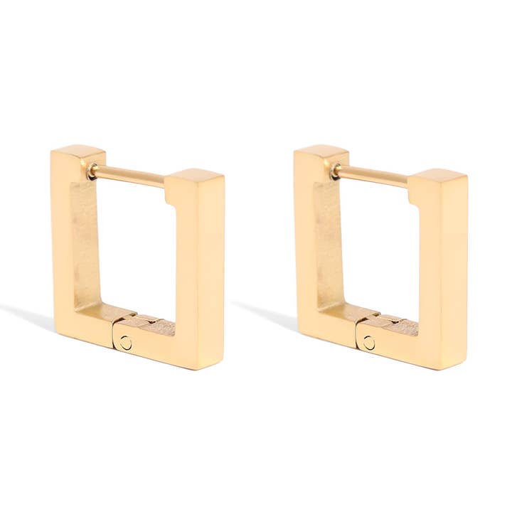 WJW - Vente Petits anneaux - Boucles d'oreilles carrées Huggie en acier inoxydable PVD or 18 carats/ERJ00111