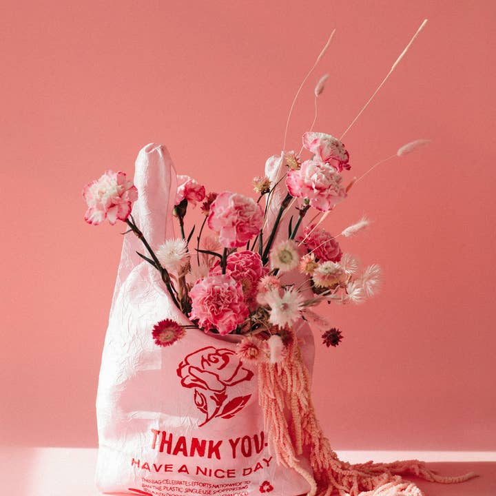 OPEN EDITIONS - Wholesale Grocery/Shopping Bag - Thank You Tote // Rose on Pink // Lauren DiCioccio1