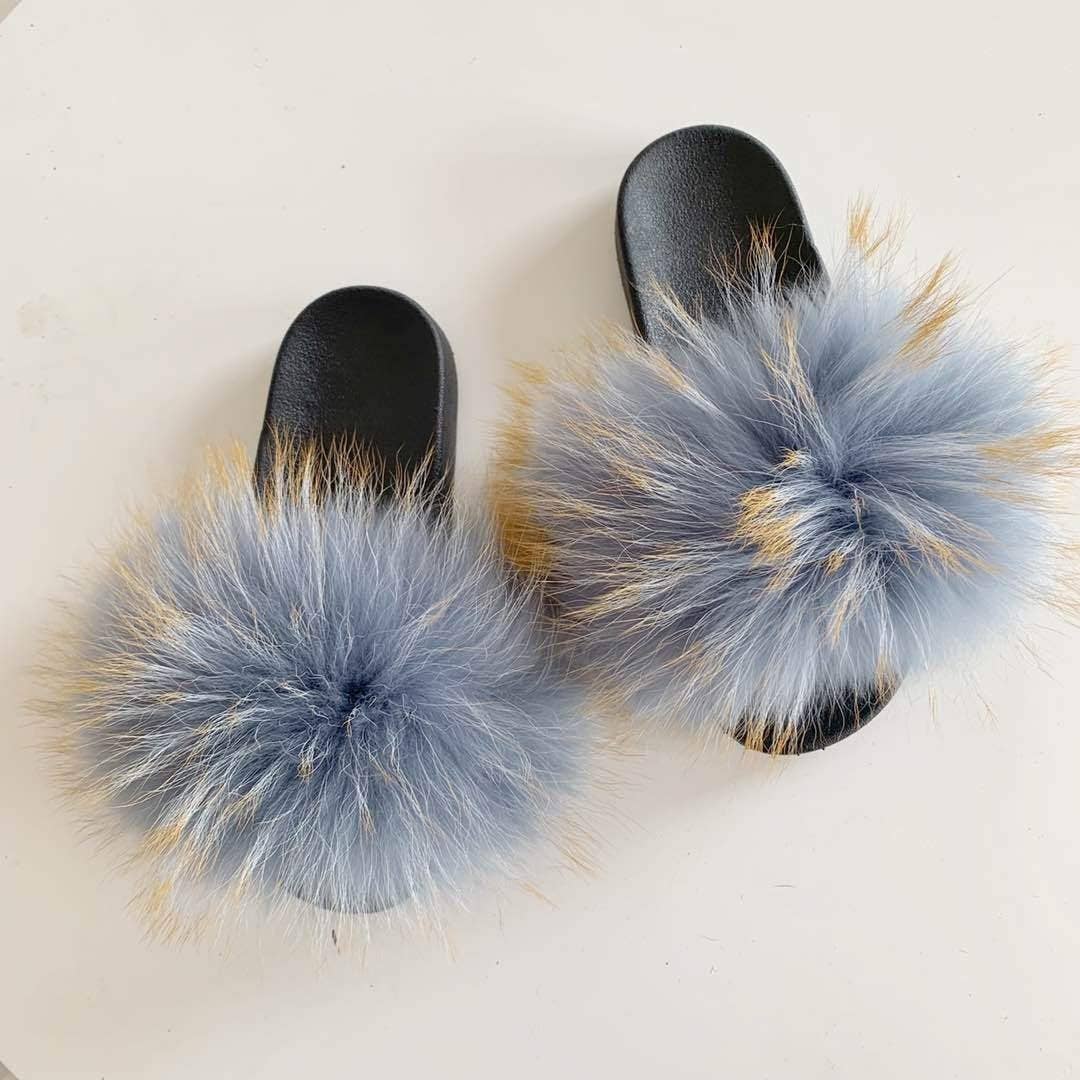 FurDecoration - Wholesale Slippers - Women's - Women Long Raccoon Fur Slides With Color Hair Tip Real Fur7