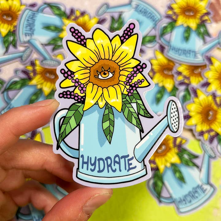 Hydrate Sticker - 3" Waterproof Vinyl Sticker for wholesale by Sleepy Crystal Studio