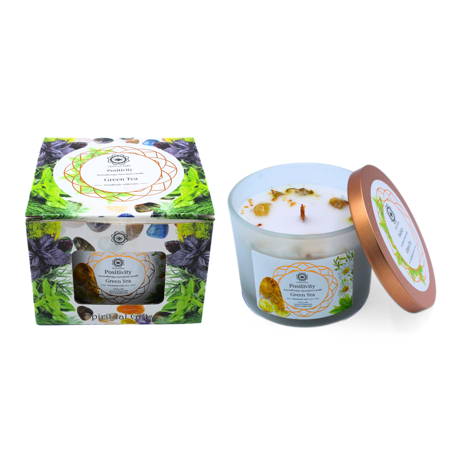 Green Tree - Wholesale Jar/Filled Candle - Green Tree Gemstone Scented Candle Positivity Green Tea  256g1