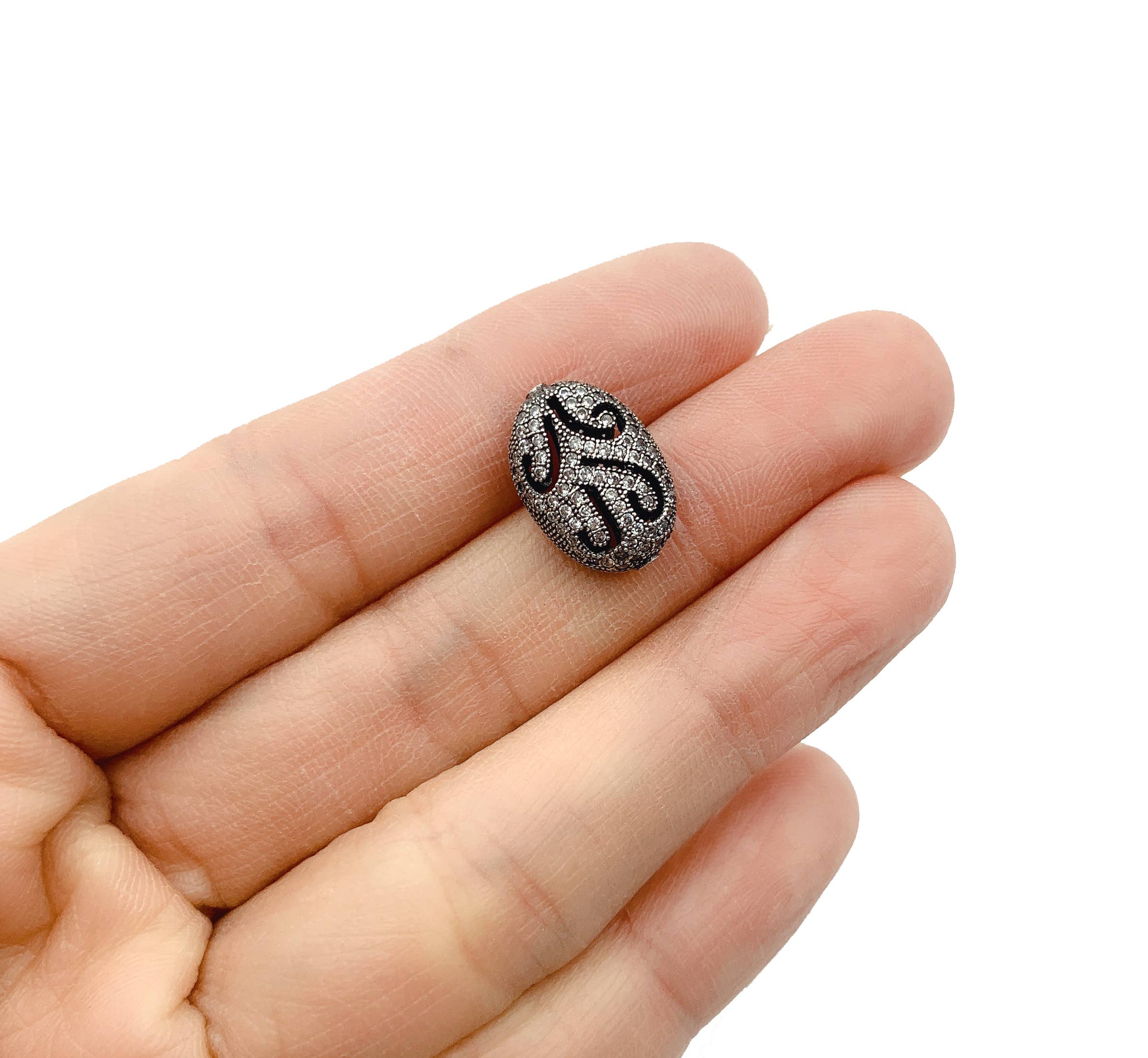 findings4uGem – wholesale Individual charm/pendant – Antique Oval Shaped Beads CZ Micro Pave DIY Jewelry, BD0320