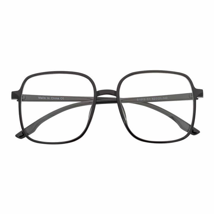 OTAKU - Large Square Glasses Blue Light Glasses Shiny Black Clear Lens for wholesale by Morspecs