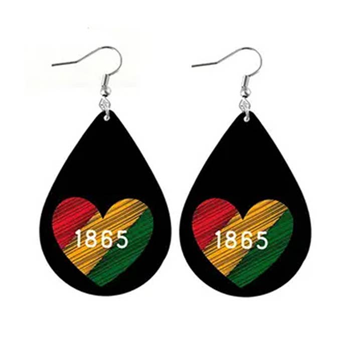 Jewelry Max - Wholesale Dangle Earrings - ( A509 ) JUNETEENTH DAY THEME LEATHER TEARDROP EARRING