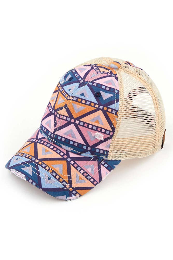 Hana - Wholesale Ponytail Cap - Women's - C.C Aztec Pattern Mesh Back Ponytail Baseball Cap1