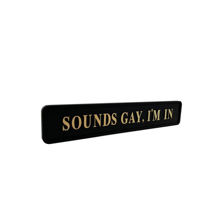 Black & Gold "Sounds Gay I'm In" Wall Sign for wholesale by McGowan & Rutherford Ltd