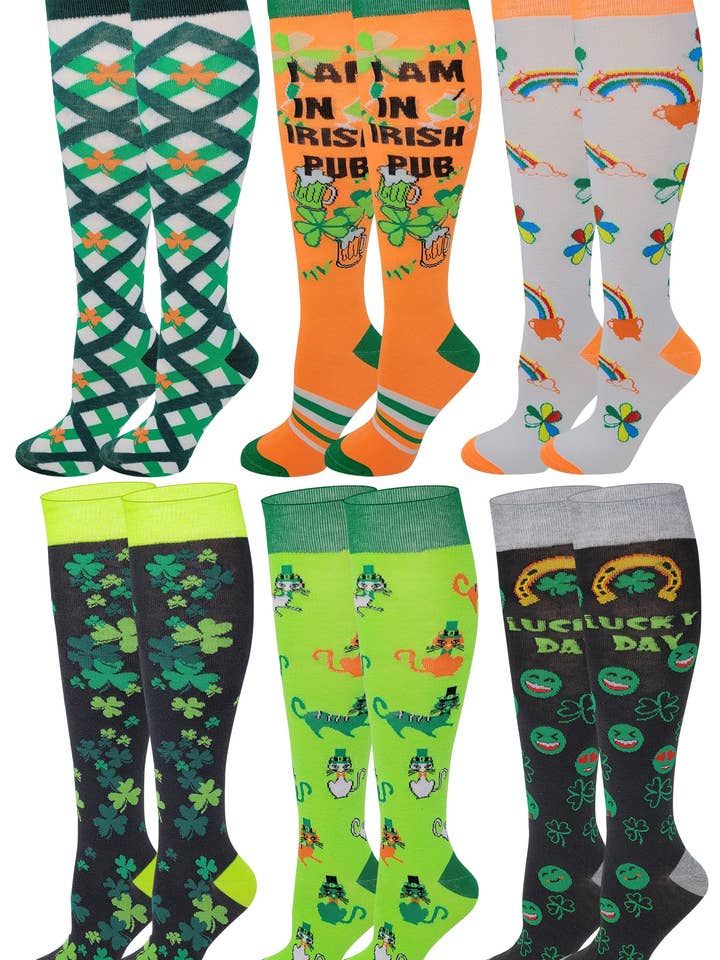 Knee High Socks | Novelty St. Patrick's Day | Womens (6 Pairs) for wholesale by Different Touch