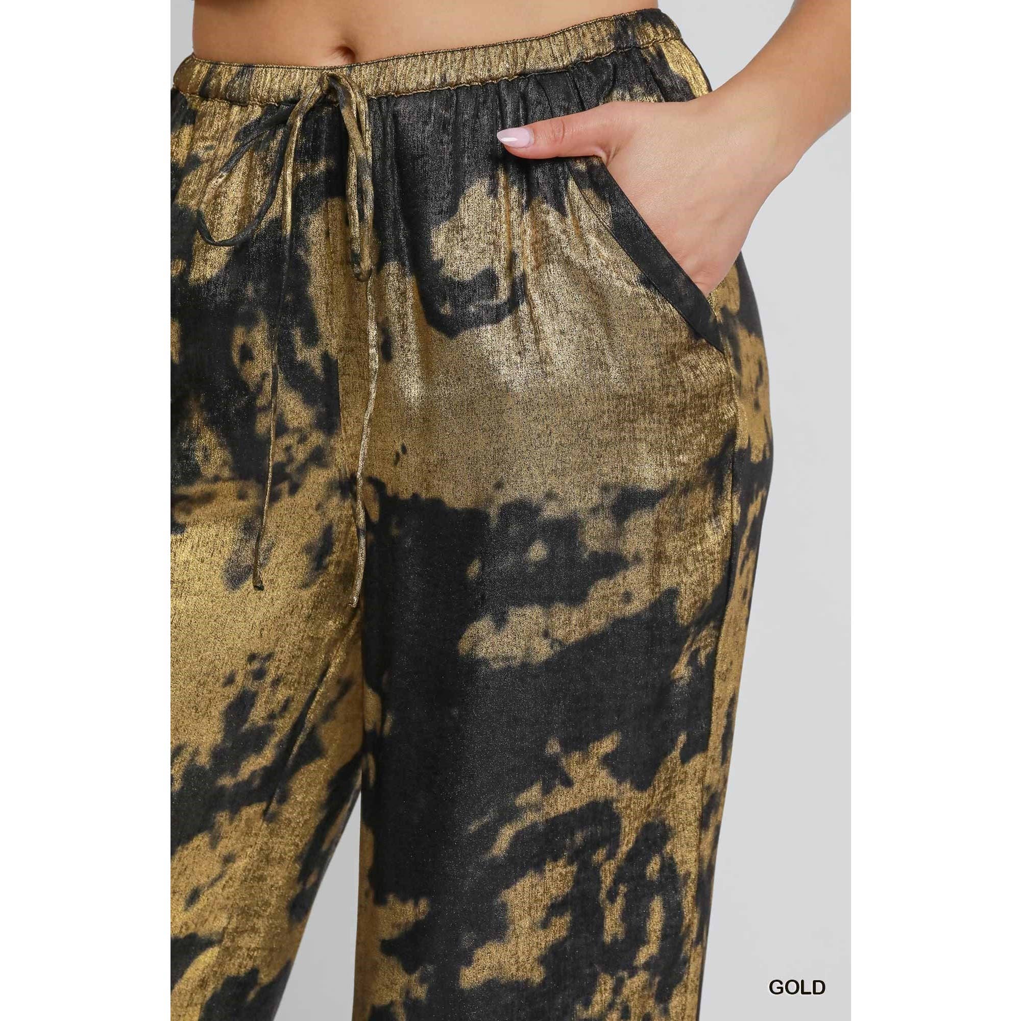 BNS - Wholesale Pants - Women's - Metallic Wide Leg Pants with Pockets n Drawstring4