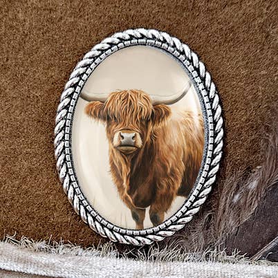 Highland Cow Western brooch Hat Pin for wholesale by Bungalow Blue Trading Co