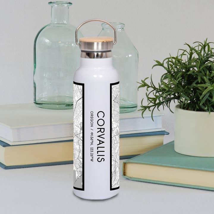 JACE.design - Wholesale Water bottle - Corvallis OR Map Bottle with Bamboo Top in Classic