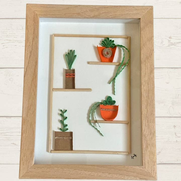 Arte de Pared con Estantería de Plantas en 3D Quilling, Arte Único Hecho a Mano, Regalo para venta al por mayor de Craftify Mom